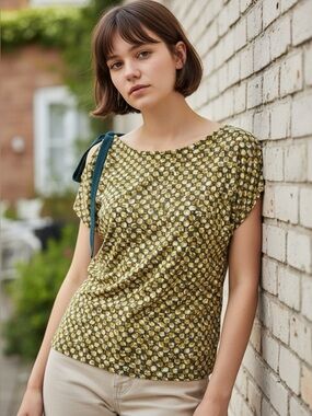 Anthropologie Meadow Rue Lausanne Pullover Top Yellow Cutout Small